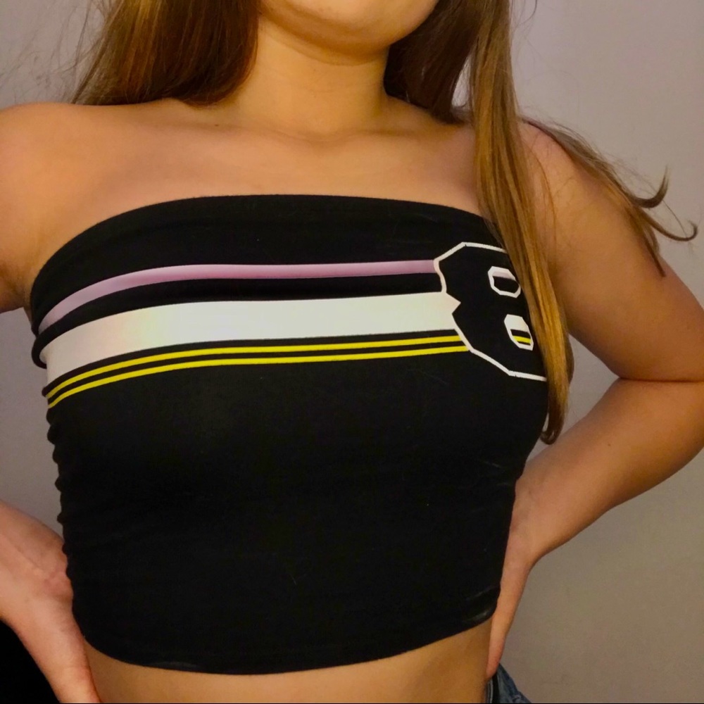 Black Tube Top with the Number 8 on the Left Side